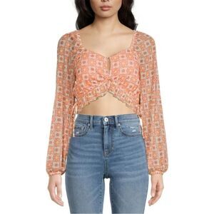 NEW Madden NYC Floral Keyhole Cropped Blouse Women’s Large